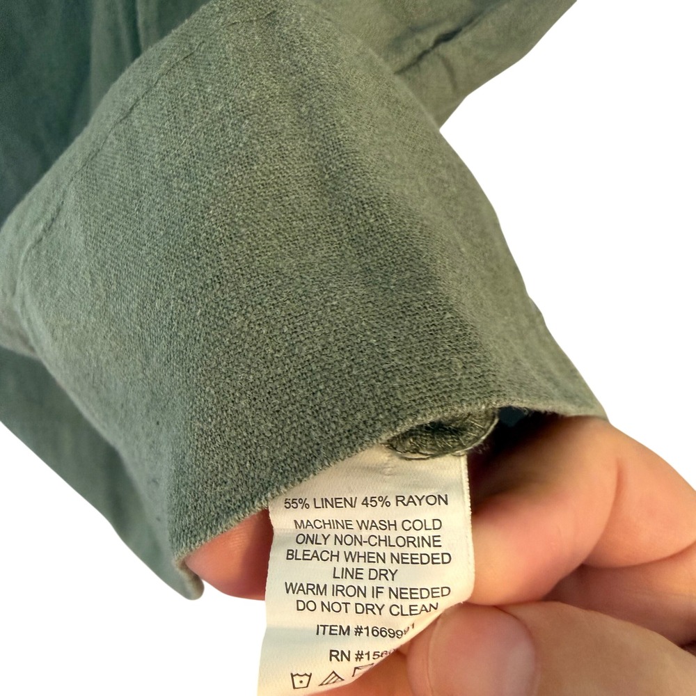 Briggs Womens Olive Green Linen Blend Ruffle V-Neck Sleeveless Shift Dress L NEW - Picture 3 of 3